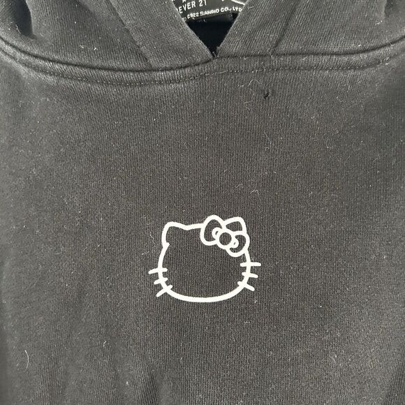 Hello Kitty X Forever 21 Hoodie Women's Large Black Cat Ears Bow Pullover - Picture 4 of 11